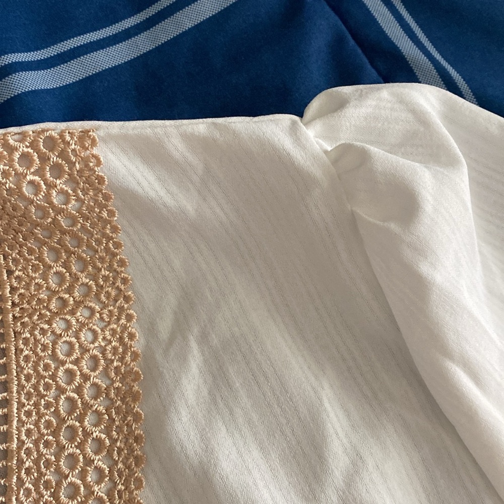Cream Long Sleeve Blouse with V-neck embroidered Collar and cuffs - Picture 7 of 17